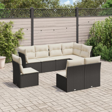 Set mobilier de grădină cu perne, 8 piese, negru, poliratan - Img 1