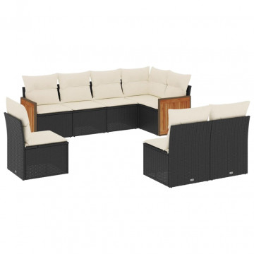 Set mobilier de grădină cu perne, 8 piese, negru, poliratan - Img 2