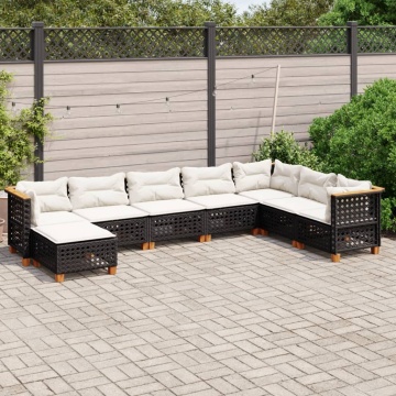 Set mobilier de grădină cu perne, 8 piese, negru, poliratan - Img 1