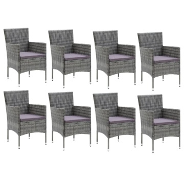 Set mobilier de grădină cu perne, 9 piese, gri, poliratan - Img 3