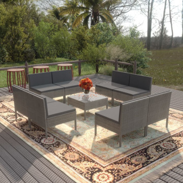 Set mobilier de grădină cu perne, 9 piese, gri, poliratan - Img 1