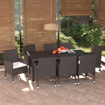 Set mobilier de grădină cu perne, 9 piese, maro, poliratan - Img 1