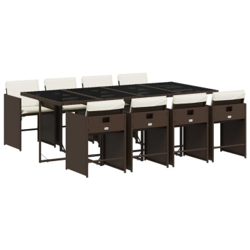 Set mobilier de grădină cu perne, 9 piese, maro, poliratan - Img 2