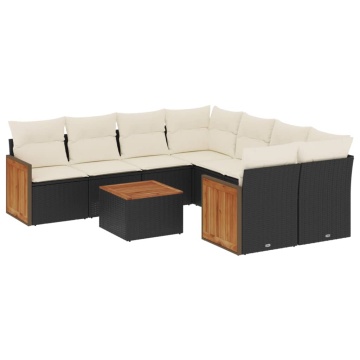 Set mobilier de grădină cu perne, 9 piese, negru, poliratan - Img 2