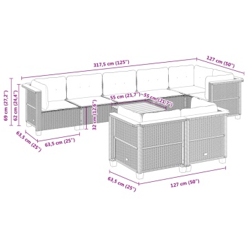 Set mobilier de grădină cu perne, 9 piese, negru, poliratan - Img 7