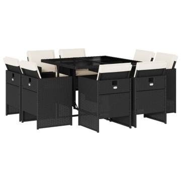 Set mobilier de grădină cu perne, 9 piese, negru, poliratan - Img 2