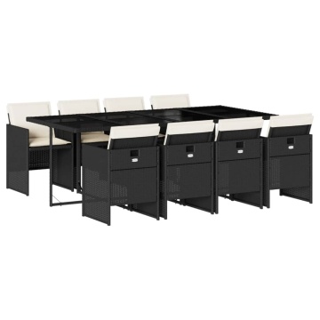 Set mobilier de grădină cu perne, 9 piese, negru, poliratan - Img 2
