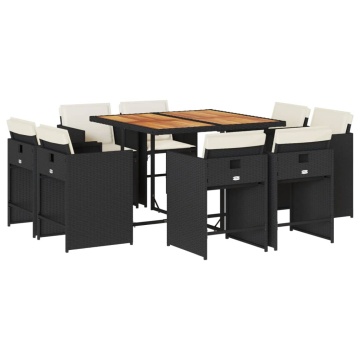 Set mobilier de grădină cu perne, 9 piese, negru, poliratan - Img 2