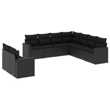 Set mobilier de grădină cu perne, 9 piese, negru, poliratan - Img 2