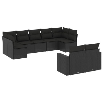 Set mobilier de grădină cu perne, 9 piese, negru, poliratan - Img 2