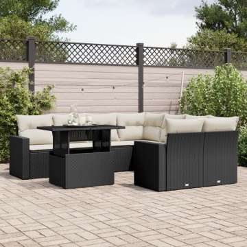Set mobilier de grădină cu perne, 9 piese, negru, poliratan - Img 1