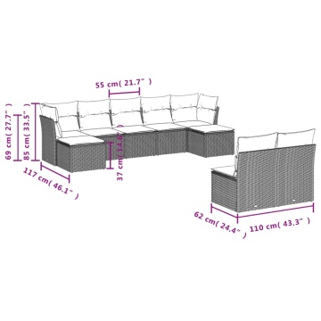 Set mobilier de grădină cu perne, 9 piese, negru, poliratan - Img 3