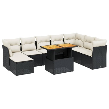 Set mobilier de grădină cu perne, 9 piese, negru, poliratan - Img 2