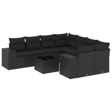 Set mobilier de grădină cu perne, 9 piese, negru, poliratan - Img 2