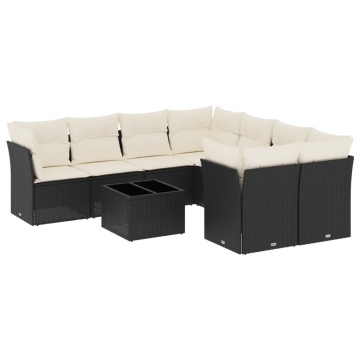 Set mobilier de grădină cu perne, 9 piese, negru, poliratan - Img 2