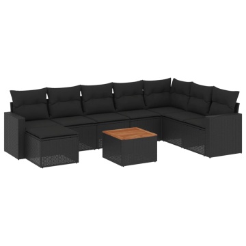 Set mobilier de grădină cu perne, 9 piese, negru, poliratan - Img 2
