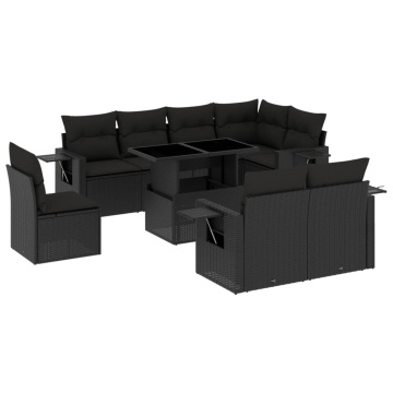 Set mobilier de grădină cu perne, 9 piese, negru, poliratan - Img 2