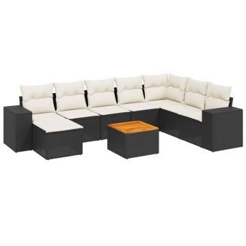 Set mobilier de grădină cu perne, 9 piese, negru, poliratan - Img 2