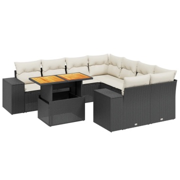 Set mobilier de grădină cu perne, 9 piese, negru, poliratan - Img 2