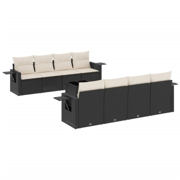 Set mobilier de grădină cu perne, 9 piese, negru, poliratan - Img 2