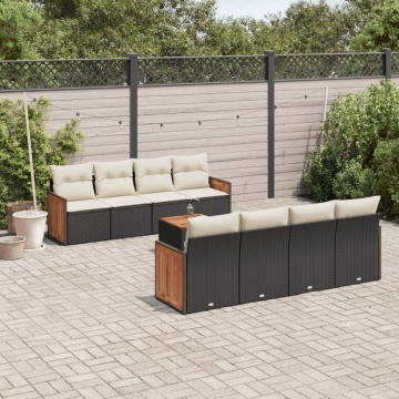 Set mobilier de grădină cu perne, 9 piese, negru, poliratan - Img 1