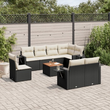 Set mobilier de grădină cu perne, 9 piese, negru, poliratan - Img 1