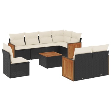 Set mobilier de grădină cu perne, 9 piese, negru, poliratan - Img 2