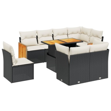 Set mobilier de grădină cu perne, 9 piese, negru, poliratan - Img 2