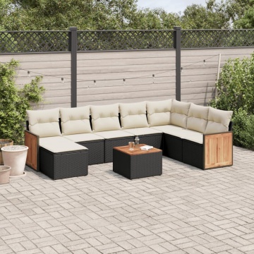 Set mobilier de grădină cu perne, 9 piese, negru, poliratan - Img 1