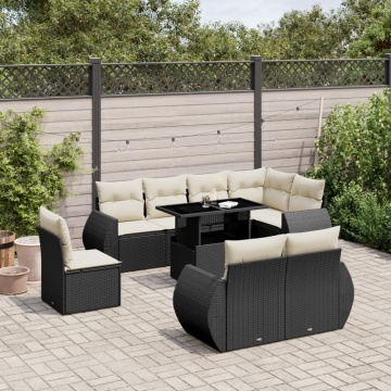 Set mobilier de grădină cu perne, 9 piese, negru, poliratan - Img 1