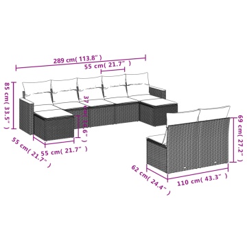 Set mobilier de grădină cu perne, 9 piese, negru, poliratan - Img 3