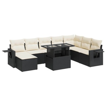 Set mobilier de grădină cu perne, 9 piese, negru, poliratan - Img 2