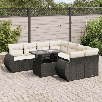Set mobilier de grădină cu perne, 9 piese, negru, poliratan - Img 1