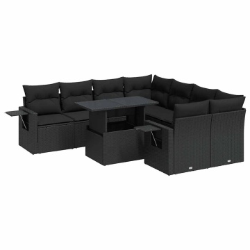 Set mobilier de grădină cu perne, 9 piese, negru, poliratan - Img 2