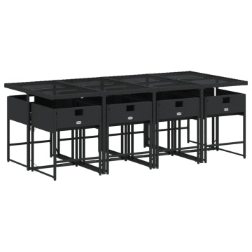 Set mobilier de grădină cu perne, 9 piese, negru, poliratan - Img 3
