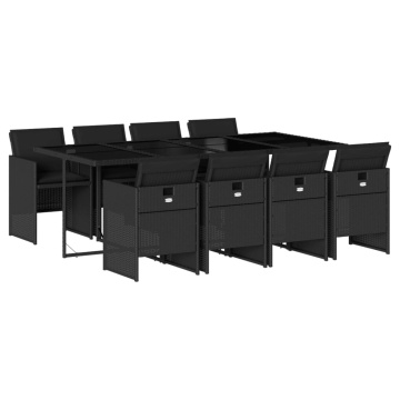 Set mobilier de grădină cu perne, 9 piese, negru, poliratan - Img 2