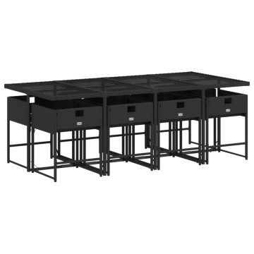 Set mobilier de grădină cu perne, 9 piese, negru, poliratan - Img 3