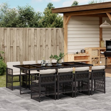 Set mobilier de grădină cu perne, 9 piese, negru, poliratan - Img 1