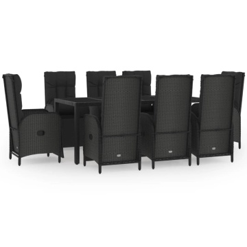 Set mobilier de grădină cu perne, 9 piese, negru, poliratan - Img 2