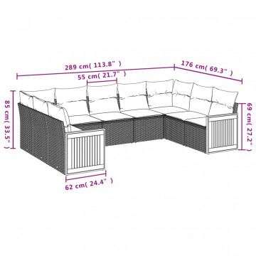 Set mobilier de grădină cu perne, 9 piese, negru, poliratan - Img 3