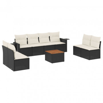 Set mobilier de grădină cu perne, 9 piese, negru, poliratan - Img 2
