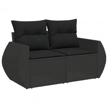 Set mobilier de grădină cu perne, 9 piese, negru, poliratan - Img 3