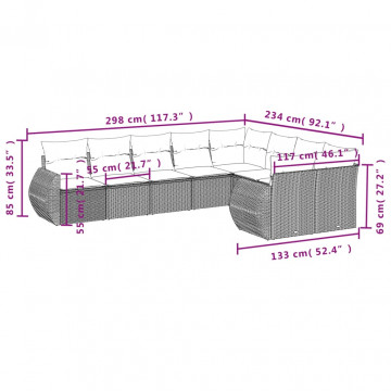 Set mobilier de grădină cu perne, 9 piese, negru, poliratan - Img 6