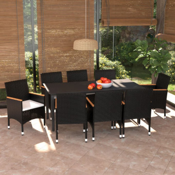 Set mobilier de grădină cu perne, 9 piese, negru, poliratan - Img 1