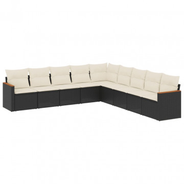 Set mobilier de grădină cu perne, 9 piese, negru, poliratan - Img 2