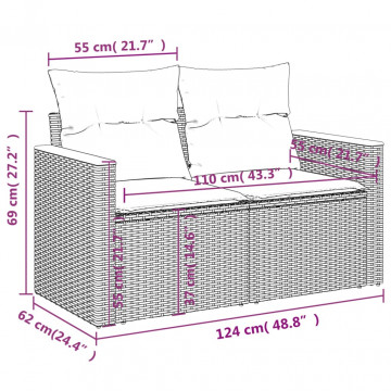 Set mobilier de grădină cu perne, 9 piese, negru, poliratan - Img 7