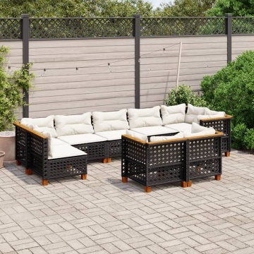Set mobilier de grădină cu perne, 9 piese, negru, poliratan - Img 1