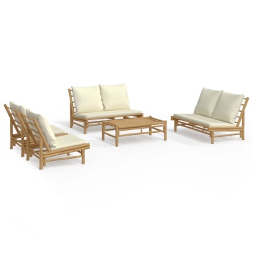 Set mobilier de grădină cu perne alb crem, 2 piese, bambus - Img 2