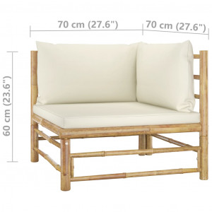 Set mobilier de grădină cu perne alb crem, 2 piese, bambus - Img 5