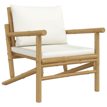 Set mobilier de grădină, cu perne alb crem, 3 piese, bambus - Img 4